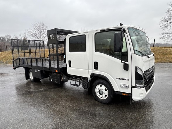2025 Isuzu NPR-HD crew cab diesel with a 17ft PJ's open landscape body. 11006156060