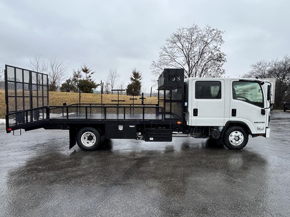 2025 Isuzu NPR-HD crew cab diesel with a 17ft PJ's open landscape body. 11006156072