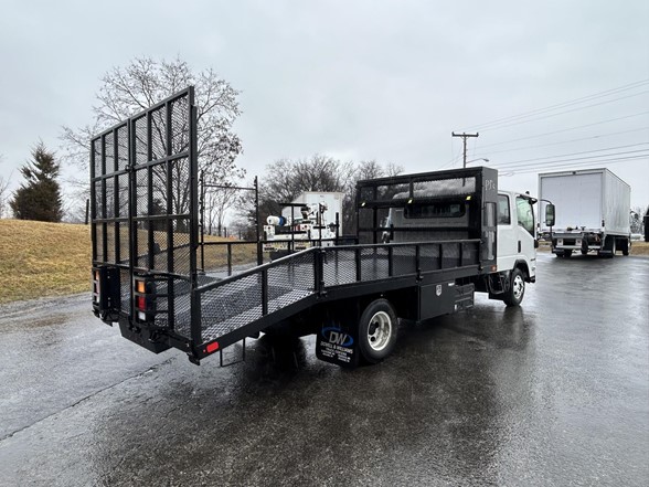 2025 Isuzu NPR-HD crew cab diesel with a 17ft PJ's open landscape body. 11006156084